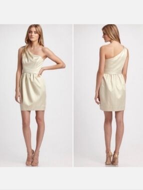 Shoshanna Metallic Gold One Shoulder Tuxedo Cocktail Party Dress Size 0